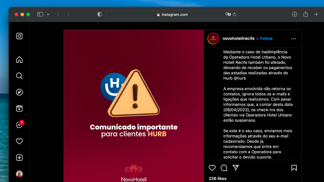 NovoHotell, from Recife (PE), says that Hurb does not return your contacts