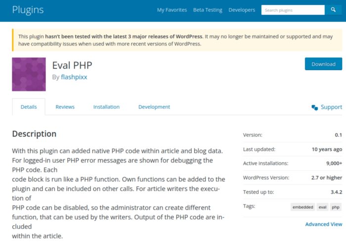 Eval PHP has not been updated for over ten years (image: reproduction/Sucuri)