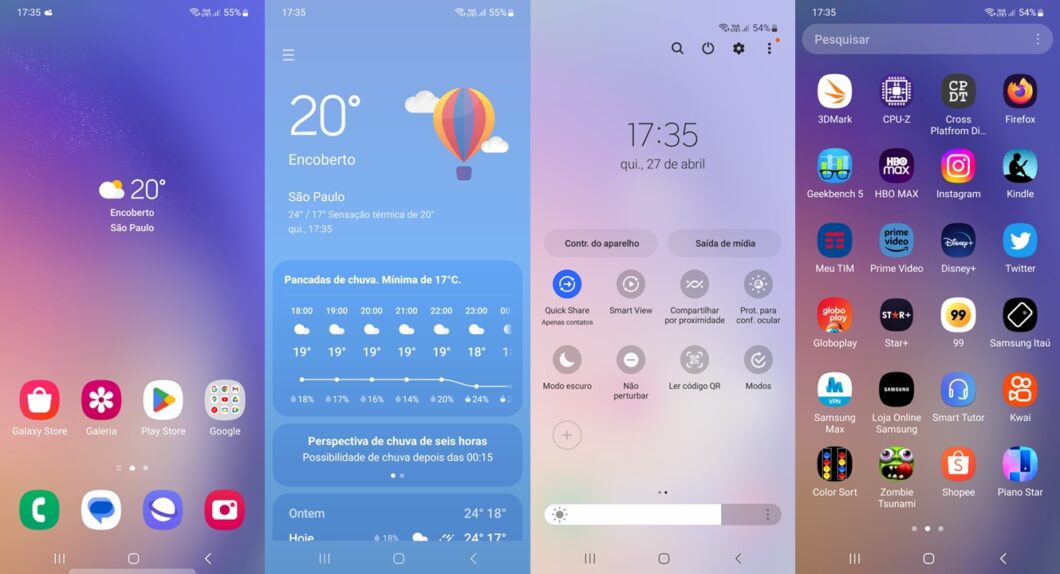 Interface One UI 5.1 no Galaxy A54 (imagem: Emerson Alecrim/Tecnoblog)