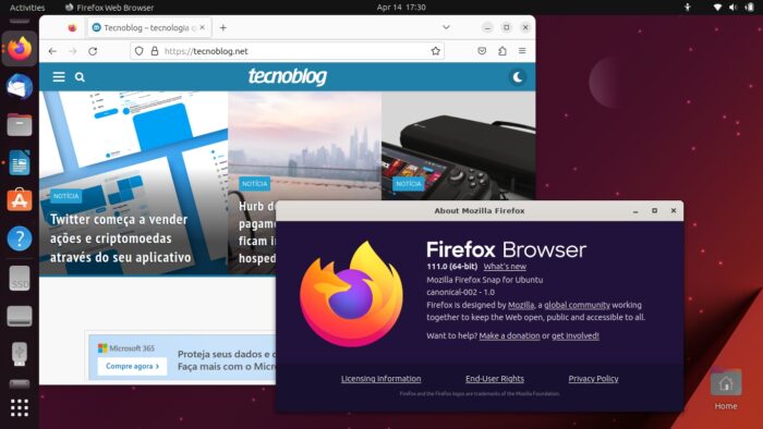 Firefox no Ubuntu 23.04 (imagem: Emerson Alecrim/Tecnoblog)