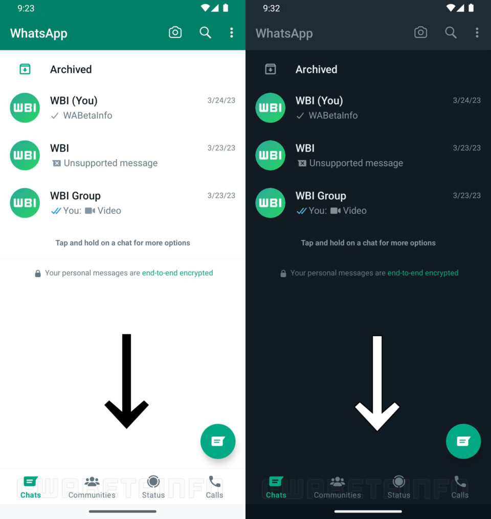 WhatsApp para Android com botões na parte inferior