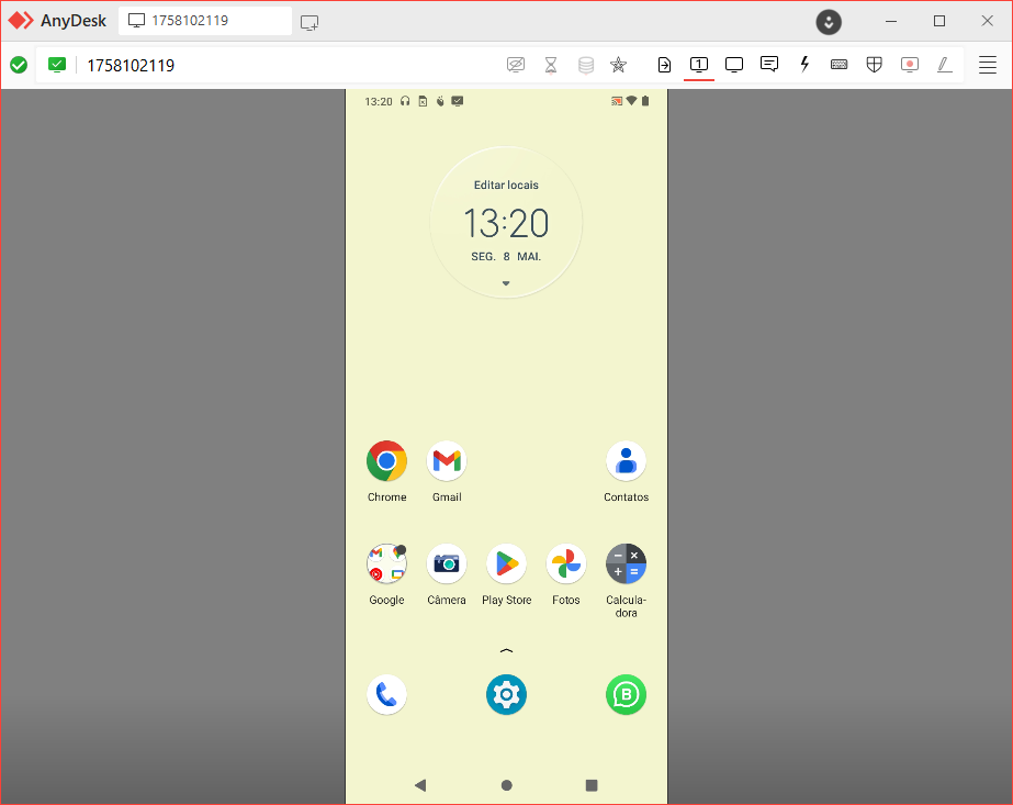 AnyDesk on Windows showing Android phone screen