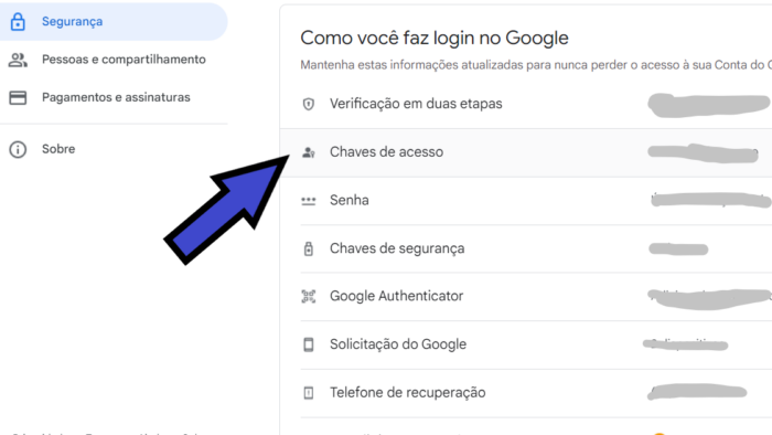 chaves de acesso google