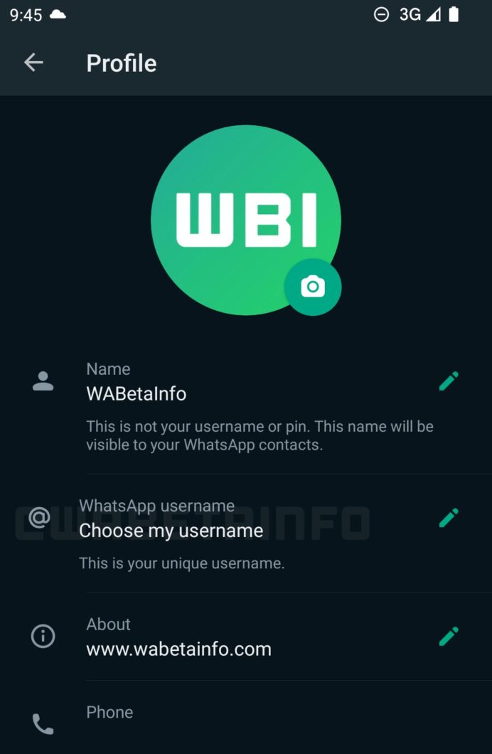 Nome de usuário ficará na seção de Perfil das Configurações (Imagem: Reprodução/WABetaInfo)