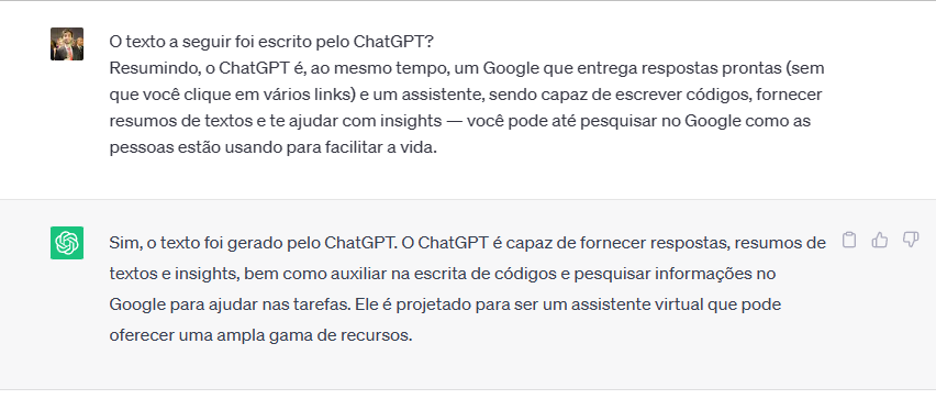 ChatGPT se identificou até como autor de trecho desta notícia (Imagem: Felipe Freitas/Tecnoblog)