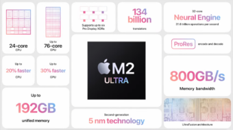 Apple anuncia M2 Ultra, seu processador mais potente com até 192 GB de memória