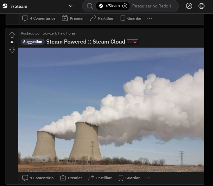 r/Steam agora só fala sobre vapor (Imagem: Reprodução/Tecnoblog)