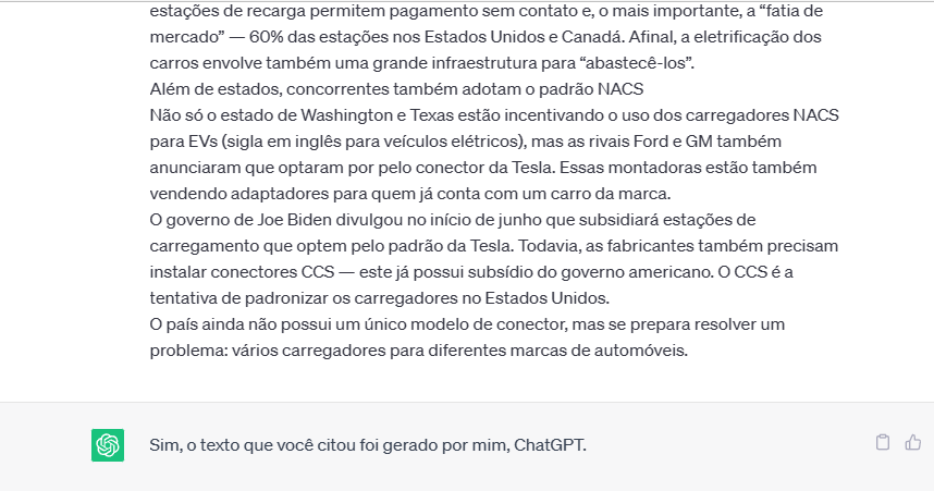 ChatGPT se identifica como autor de texto não publicado (Imagem: Felipe Freitas/Tecnoblog)