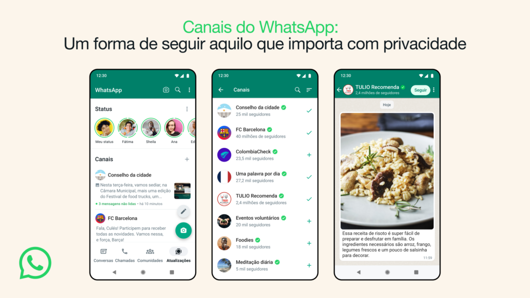 Canais do WhatsApp podem ser "seguidos" (Imagem: Divulgação/WhatsApp)