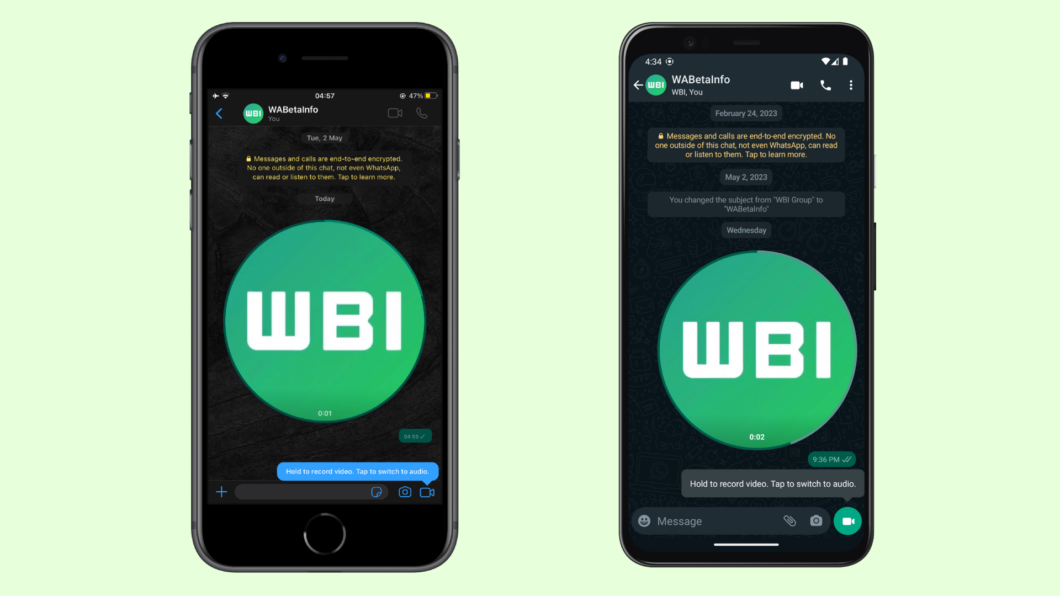 Interface das mensagens de vídeo do WhatsApp