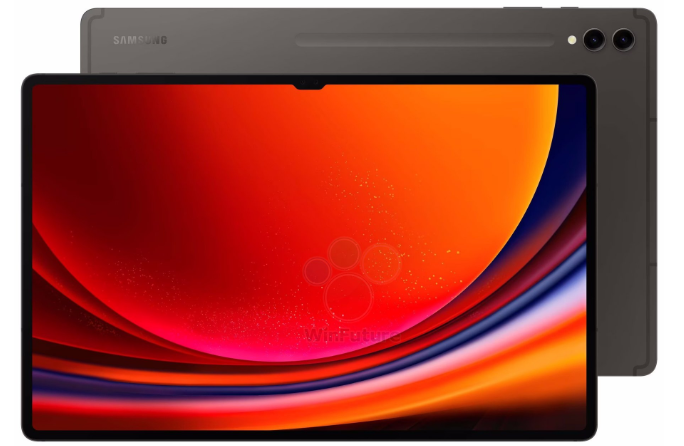Galaxy Tab S9 Ultra segue design de notch para câmeras e bordas finas (Imagem: Reprodução/WinFuture)