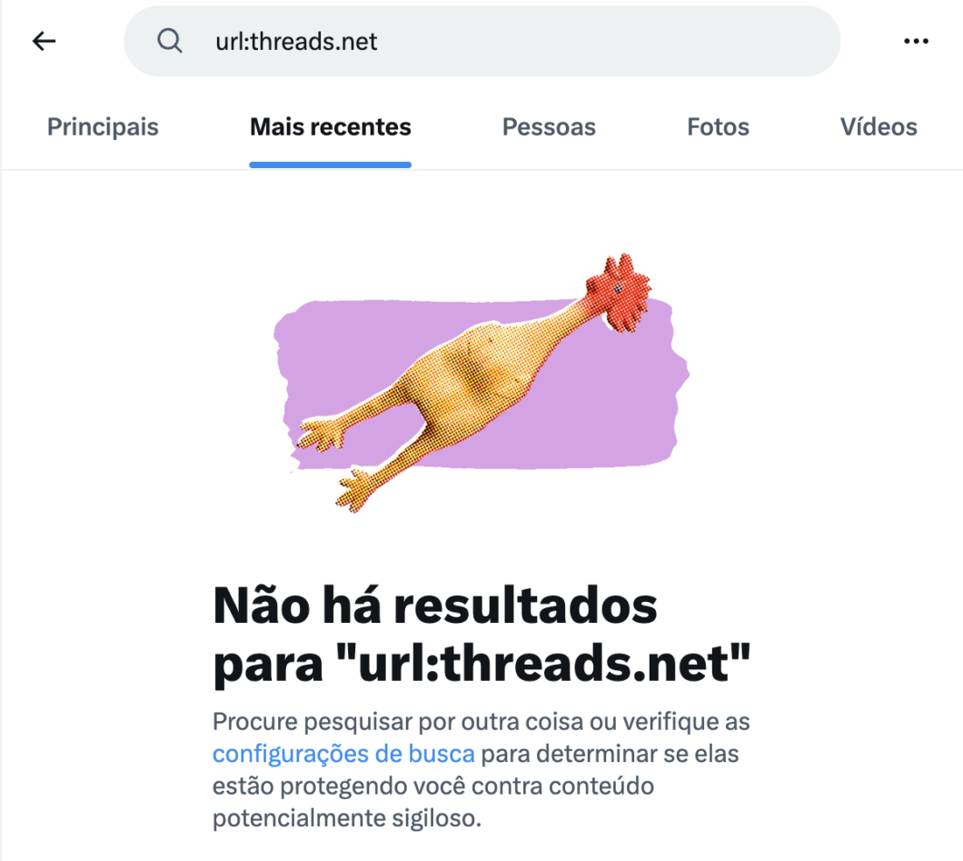 Busca por URLs com "threads.net" não retorna resultados
