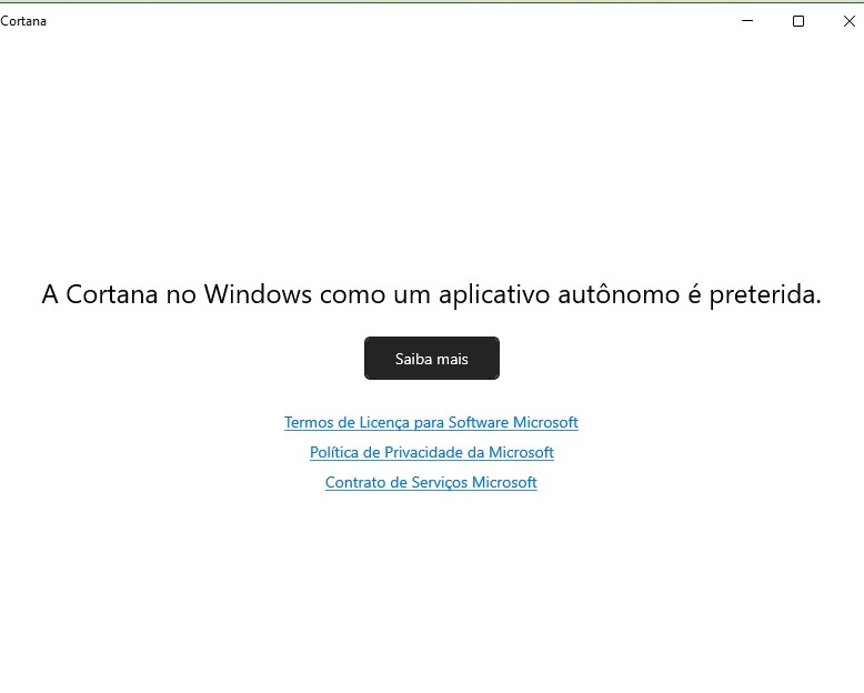 Ao abrir programa dedicado da Cortana, usuário verá a mensagem na tela (Imagem: Reprodução/Tecnoblog)