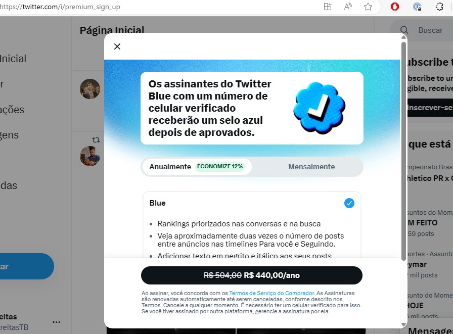 Ao acessar o endereço do Tweetdeck, usuário é levado para página inicial do Twitter e vê esse pop-up (Imagem: Reprodução/Tecnoblog)