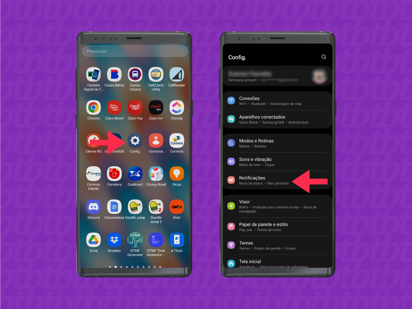 captura de tela do processo para desativar notificações de aplicativos no android