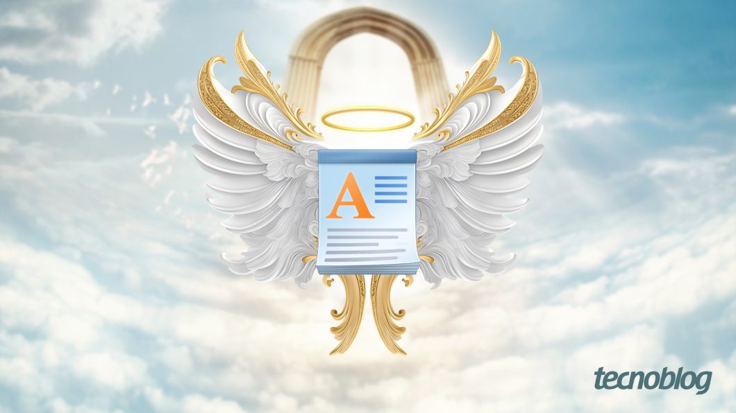 Marca do WordPad com asas e auréola, como se estivesse chegando ao céu
