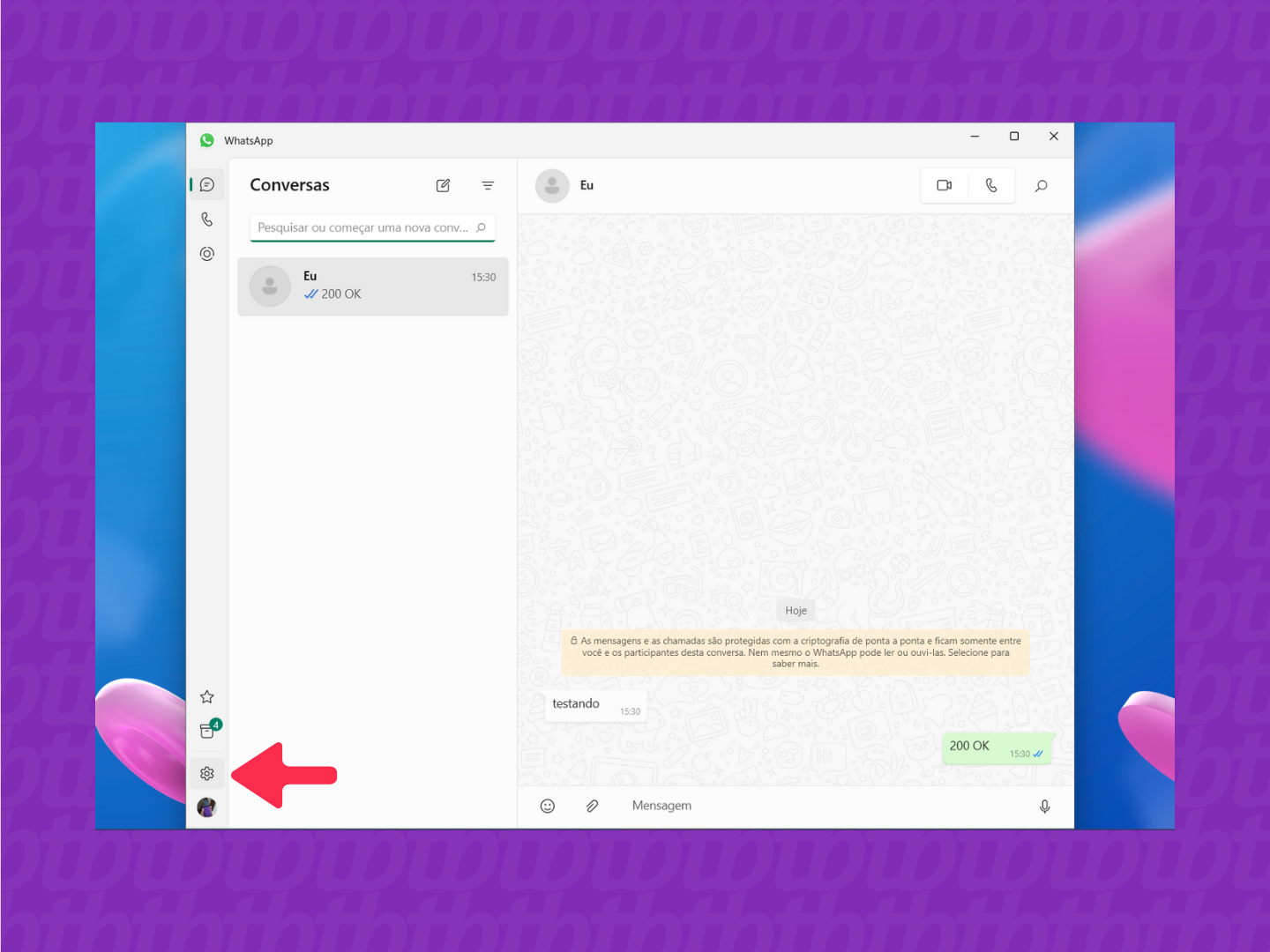 captura de tela do processo para apagar todas as mensagens do whatsapp no PC