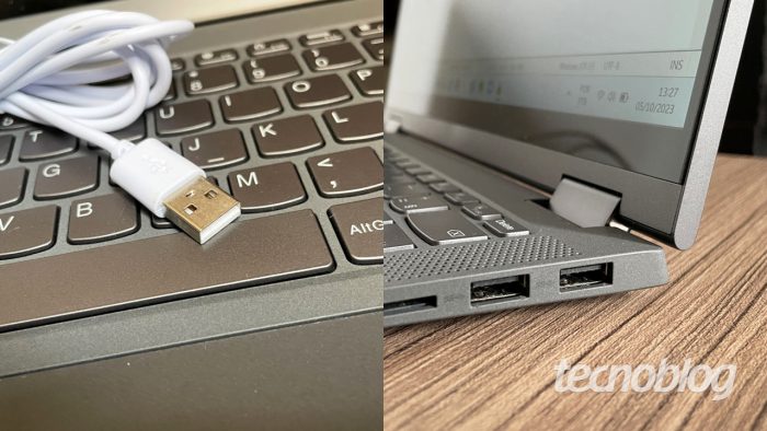 Cabo e portas USB-A (imagem: Emerson Alecrim/Tecnoblog)