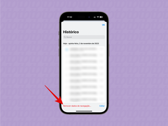 captura de tela do processo de limpar o histórico do Google Chrome no iPhone