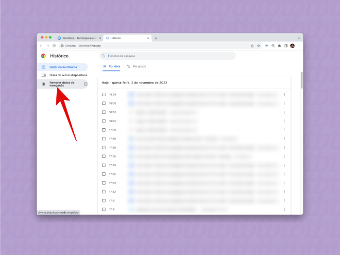 captura de tela do processo de limpar o histórico do Google Chrome no computador