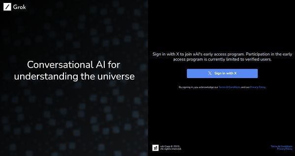Imagem da página inicial do Grok, IA generativa do X/Twitter