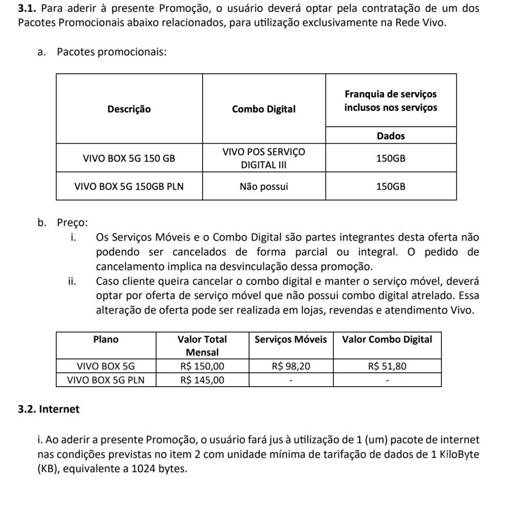Print do regulamento do Vivo Box 5G obtido pelo Tecnoblog