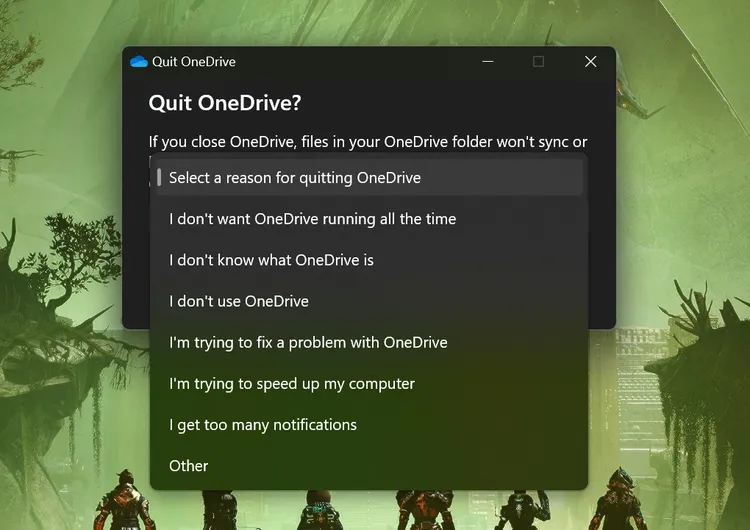 Ao fechar o OneDrive, alguns usuários recebem essa mensagem (Imagem: Reprodução/NeoWin)