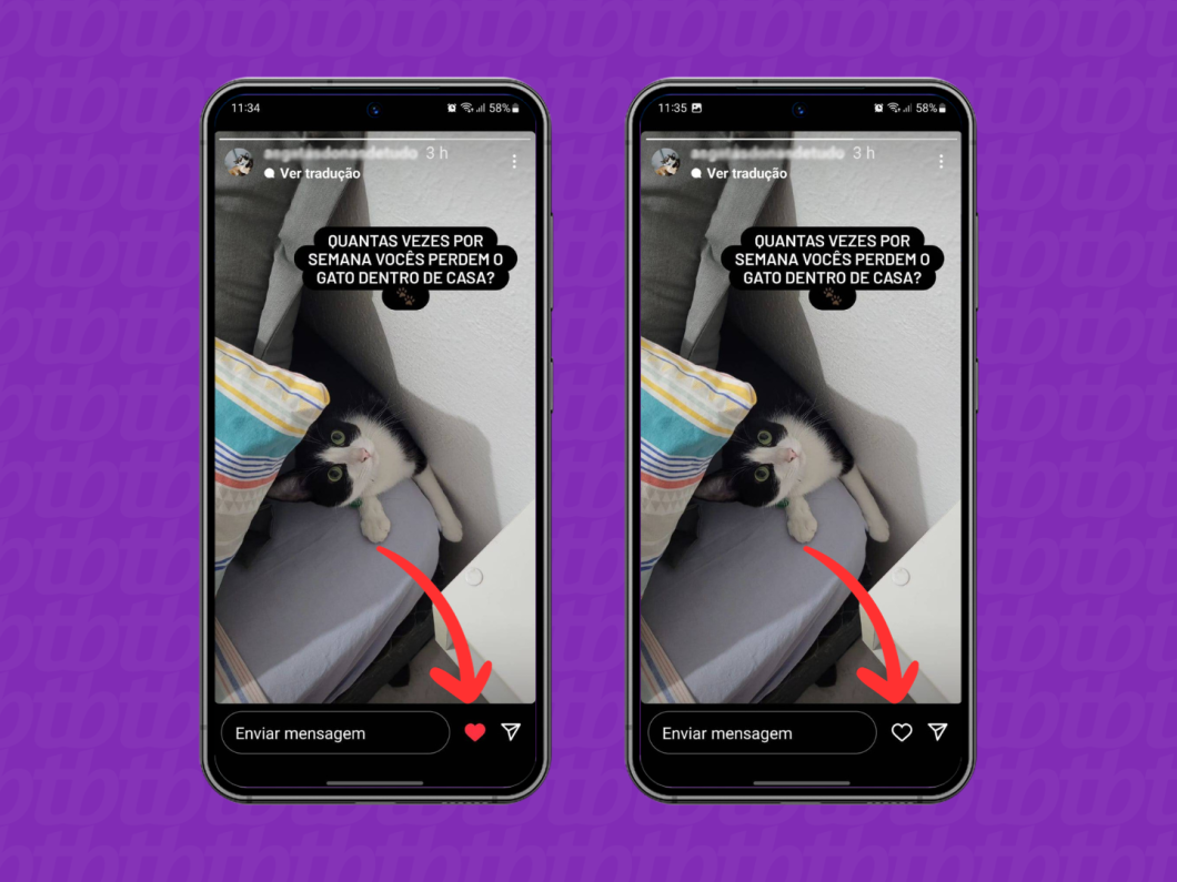 Captura de tela do aplicativo do Instagram mostra como remover uma curtida enviada no Story