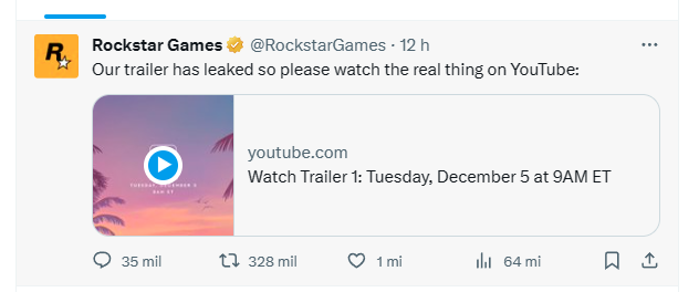 Rockstar adiantou trailer após vazamento (Imagem: Reprodução/Tecnoblog)