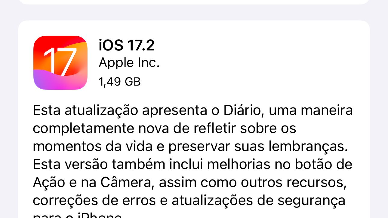 Print do iPhone na tela de "Atualização de Software"