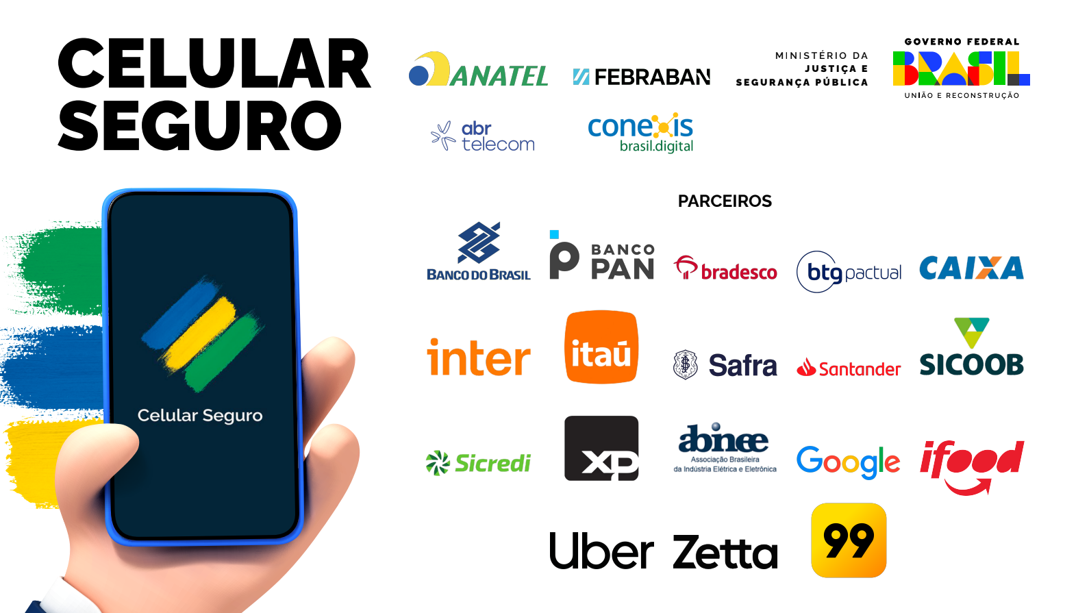 Slide com o nome "Celular Seguro" ao lado de marcas de diversas empresas