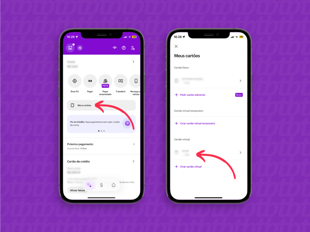 Acesse o app do Nubank e abra o menu de cartões (Imagem: Reprodução/Nubank)