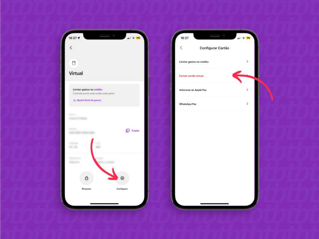 Selecione o menu de configurações e toque em "Excluir cartão virtual" (Imagem: Reprodução/Nubank)