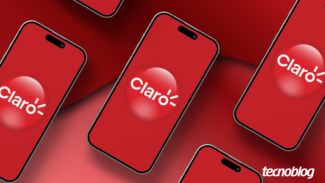 Ilustração com vários celulares mostrando a marca da Claro