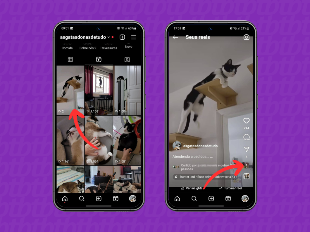 Prints do aplicativo do Instagram mostram como acessar as opções de reel