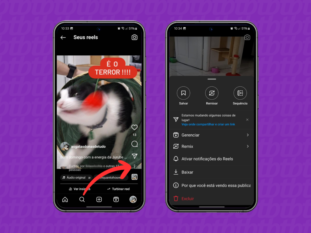 Prints do aplicativo do Instagram mostra como acessar as opções de Reel