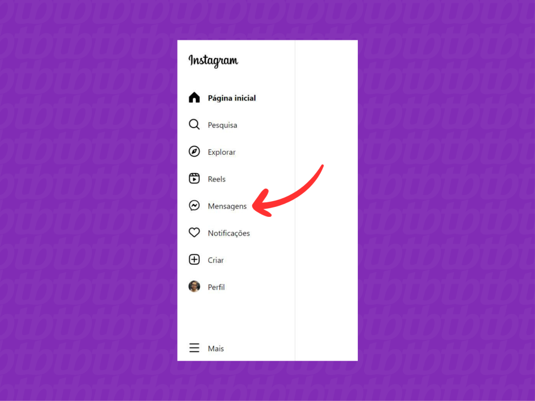 Captura de tela do navegador mostra como usar a versão web do Instagram para acessar Mensagens