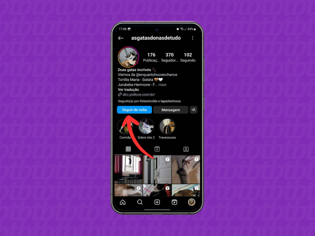 Print do aplicativo Instagram explicando como saber se uma pessoa segue seu perfil