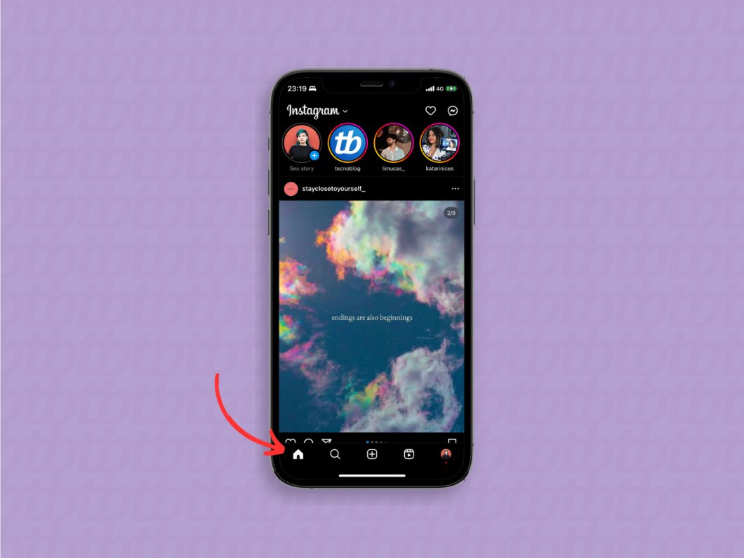 Feed do Instagram pode ser acessado pelo ícone de casa, que leva à tela inicial do app