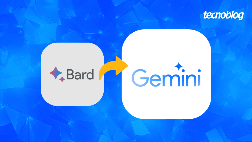 Ilustração mostrando que o logo do Bard será substituído pelo logo do Gemini