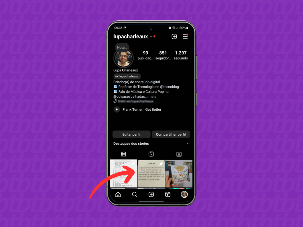 Captura de tela do aplicativo Instagram mostra como acessar uma publicação no perfil do usuário na rede social