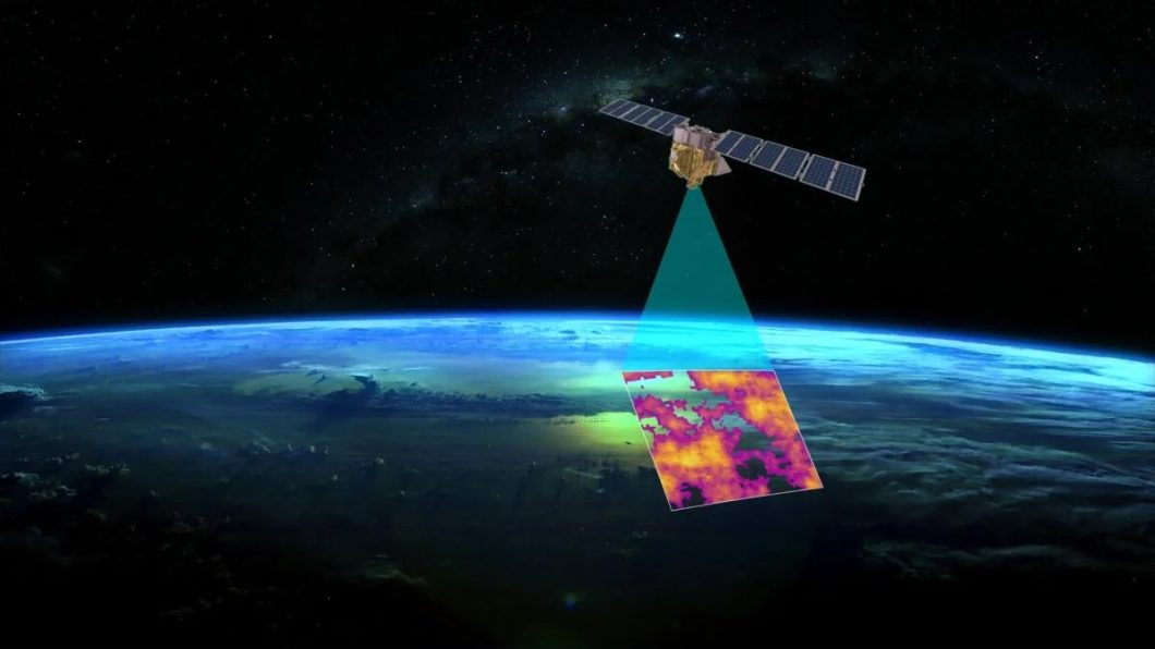 Imagem de um satélite na órbita da Terra medindo o nível de metano