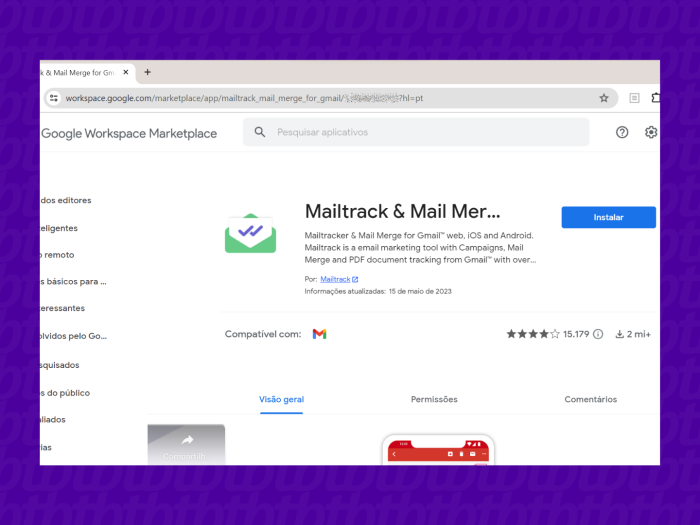Acesse a página do Mailsuite / Mailtrack no Google Workspace (imagem: Emerson Alecrim/Tecnoblog)
