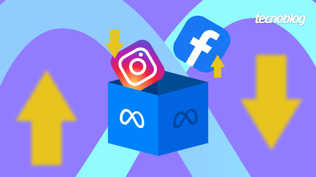 Ilustração mostra o ícone da Meta em uma caixa e os ícones do Instagram e Facebook dentro dela