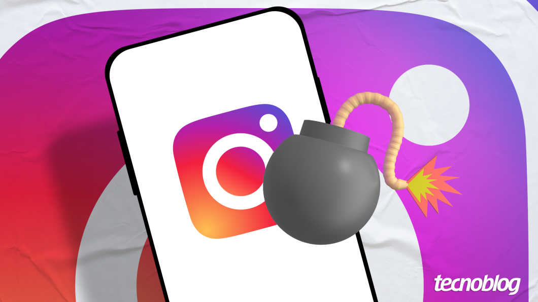 Ilustração mostra um celular com o ícone do Instagram e uma bomba fazendo referência ao recurso de foto de visualização única