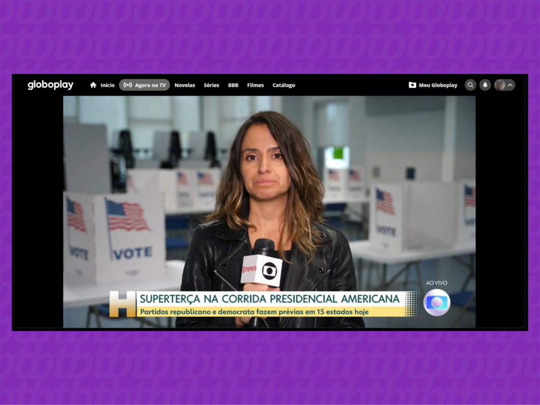 Captura de tela do site Globoplay mostra exibição do canal Globo ao vivo pelo serviço de streaming