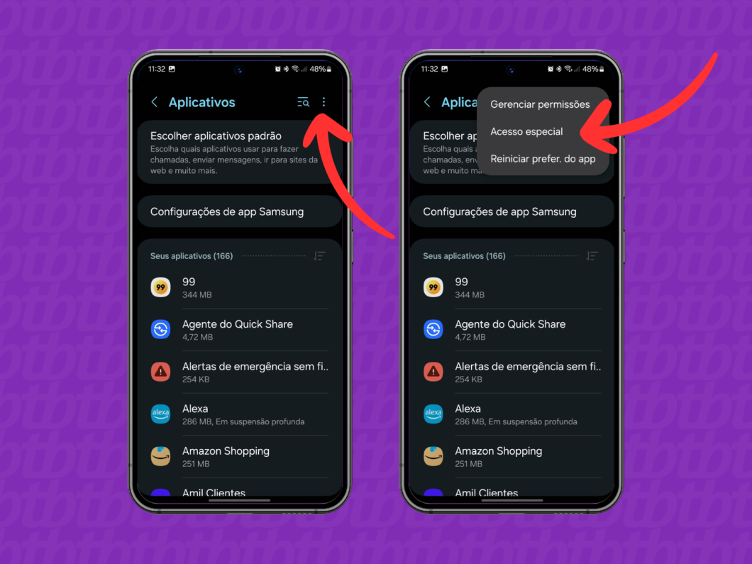 Capturas de tela da área de configurações de Aplicativos do Android 14