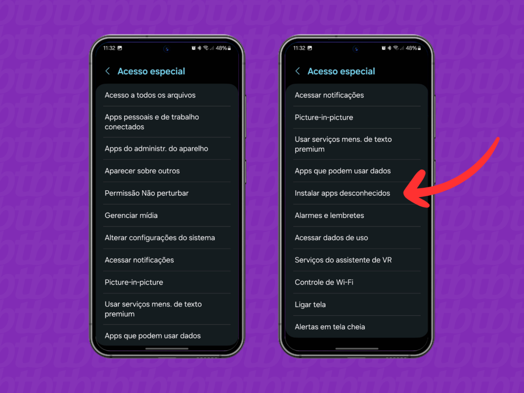 Capturas de tela da área Acesso Especial do Android 14