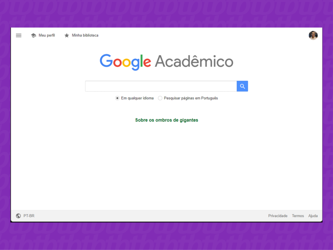 Captura de tela mostra a página inicial do Google Acadêmico
