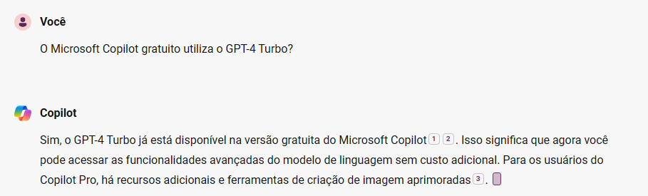 Copilot só confirma uso de GPT-4 Turbo se você perguntar com jeitinho (Imagem: Reprodução/Tecnoblog)